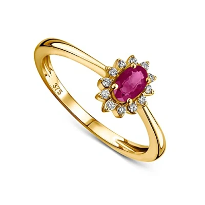 Image of Miore Diamond Engagement Rings for Women, Prong Ring in 9ct Yellow Gold with Red Ruby Gem and Natural Diamonds, Solid Ring, Wedding Delivered Jewellery box