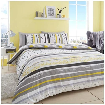 Image of GC GAVENO CAVAILIA Striped Bedding Double, Reversible Geometric Printed Duvet Cover Set, Polka Dot Quilt Covers Sets, Grey
