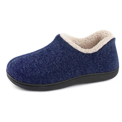 Image of ULTRAIDEAS Women&#039;s Cozy Memory Foam Closed Back Slippers with Warm Fleece Lining, Wool Like Blend Cotton House Shoes Anti Slip Indoor Outdoor Rubber Sole (Navy Blue，Size 6)