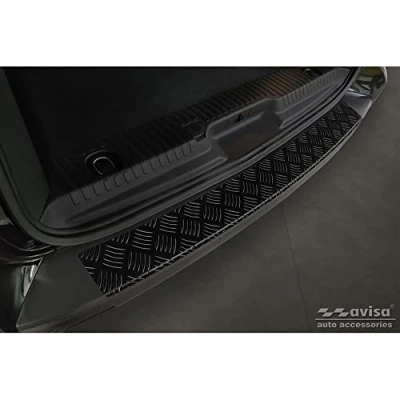 Image of Matt Black Aluminum Rear bumper protector compatible with Citroën Berlingo (Multispace) &amp; Peugeot Partner 2008 / Rifter 2018 Opel Combo E Toyota Proace City/Verso 2019 &#039;Riffled Plate&#039;