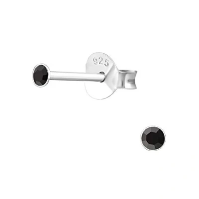 Image of 2mm Sterling Silver Black Crystal Round Tiny Stacking Stud Earrings