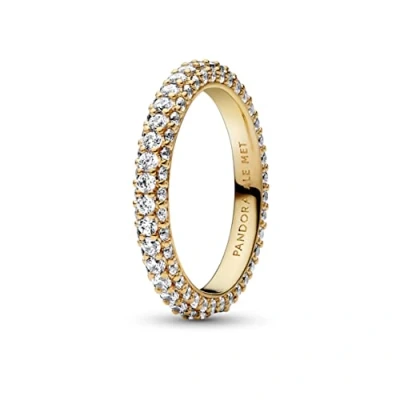 Image of Pandora Timeless 14k Gold plated pavé Single row ring with clear cubic zirconia, 56