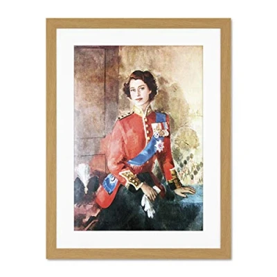 Image of Wee Blue Coo Painting Queen Elizabeth II Military Regalia Large Art Print Poster Wall Decor 18x24 inch Supplied Ready To Hang With Included Mount Brackets
