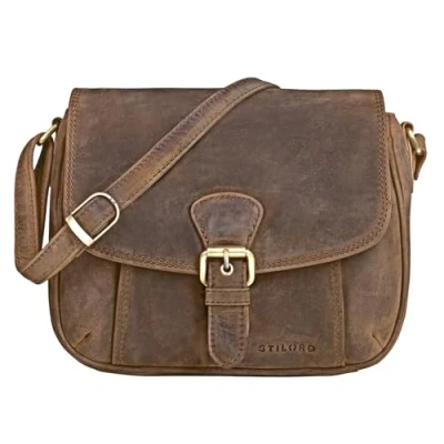 Image of STILORD &#039;Violeta&#039; Elegant Leather Handbag Ladies Small Vintage Shoulder Bag for Going Out Classic Evening Tote Genuine Leahter, Colour:Middle Brown
