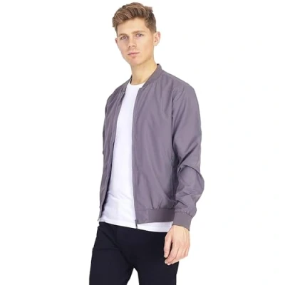 Image of BRAVE SOUL Sanjay Mens Bomber Jacket Smart Casual Zip Up Long Sleeve 100% Polyester for Men, Grey Colour, Size L