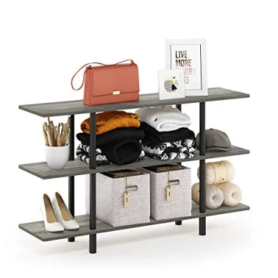 Image of Furinno Toolless Shelves, Wood, French Oak Grey/Black, one size, 119.99 (W) x 70.69 (H) 29.49 (D) cm