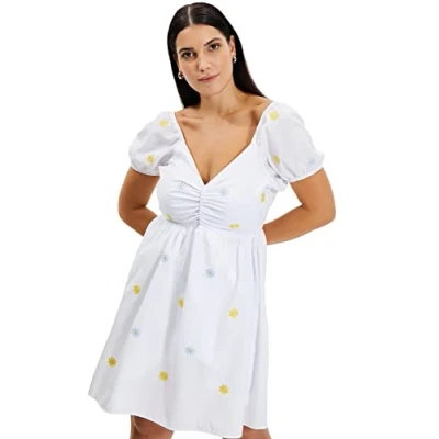 Image of Trendyol Women&#039;s White Embroidered Volume Dress Casual, 10