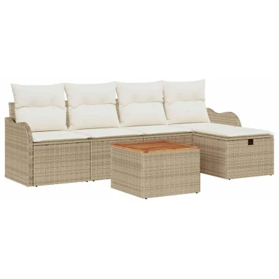 Image of 6 Piece Garden Sofa Set with Cushions Beige Poly Rattan Vidaxl