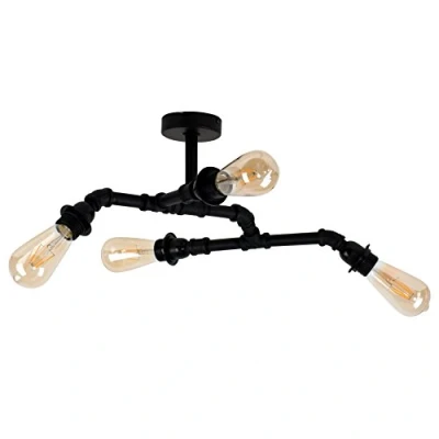 Image of MiniSun Industrial Steampunk Style 4 Way Satin Black Angular Pipework Ceiling Light