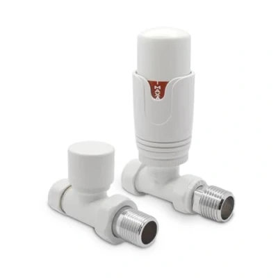 Image of White Straight Modern Thermostatic Radiator Towel Rail Valves Central Heating (Pair) 1/2&quot; BSP