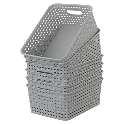 Image of Cadineer 6 pack Plastic Grey Rattan Storage Basket Small Weave Box