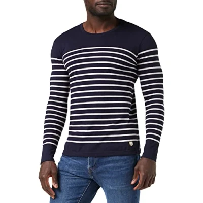 Image of Armor Lux Men&#039;s Marinière Port Louis Héritage Homme Long Sleeve Top, Multicolour (600 Navire/Blanc 600), Medium
