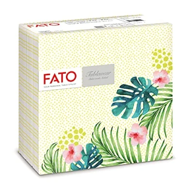Image of Fato Dry Paper Napkins, Airlaid, Fabric Effect, Pack of 50 Size 40 x cm Folded in 4, Tropical Design