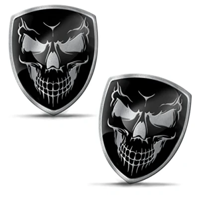 Image of Biomar Labs 2 x 3D Gel Silicone Skull Silver Stickers Car Sticker Motorcycle Bicycle Window Phone Laptop PC Tablet Door KS 123