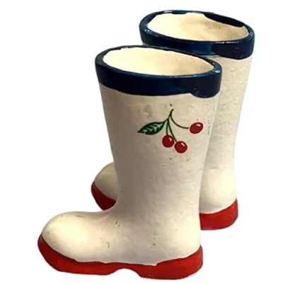 Image of Melody Jane Dolls House White Wellington Boots Cherry Wellies Outdoor Garden Accessory