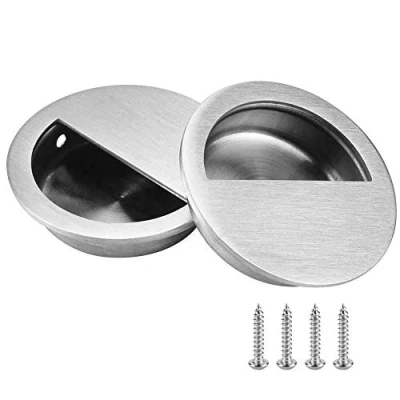 Image of Bestgle 4 Packs Recessed Sliding Door Pull Handles, 60mm Stainless Steel Round Flush Finger Cabinet Handles with Hidden Concealed Screws