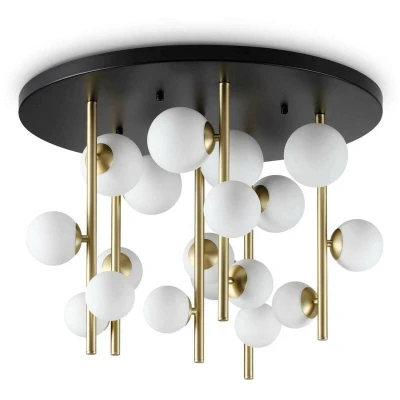 Image of Perlage 18 Light Globe Ceiling Brass, White Glass Shade