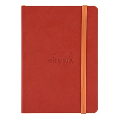 Image of RHODIA 117363C Poppy Soft Notebook A6 Dotted Dot 144 pages Ivory Clairefontaine Paper 90 g/m Bookmark, Elastic Closure Faux Leather Cover Rhodiarama Collection