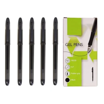 Image of 5 Star Branded 24 x Black Roller Gel Pens 0.7mm Tip with Rubber Grip &amp; Visible Barrel