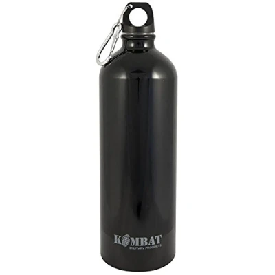 Image of Kombat Tactical Army Military Aluminium Water Bottle Carabiner Flask Black 500ml/1000ml (0.5 Litre (500 ML))