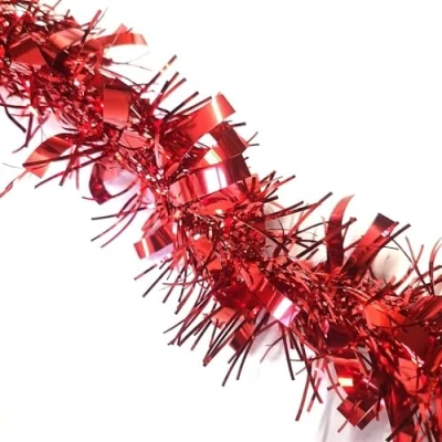 Image of HSD Christmas Tinsel Garland 2M (6.5ft) Xmas Metallic Chunky Fine Sparkle Shiny Tree Party Decorations (Chunky Red)