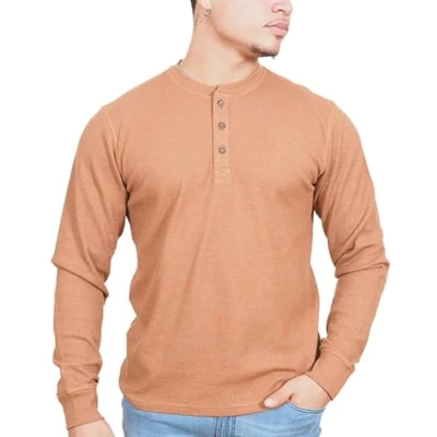 Image of Enzo Moretti Mens Thermal Top Long Sleeve T Shirt Henley Cotton Rich Waffle Knit Work Casual Brown, L
