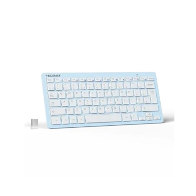 Image of TECKNET 2.4G Wireless Keyboard For Windows/Chrome OS, UK Layout Compact Mini Keyboard, Small Silent Whisper Quiet Keyboards with 12 months Battery Life (Blue)