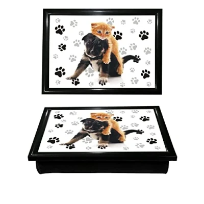 Image of Cat &amp; Dog Love Lap Tray Beanbag Cushion is Ideal for TV Dinners Laptops Crafts Kids Colouring and Drawing Breakfast Serving Bed Dinner