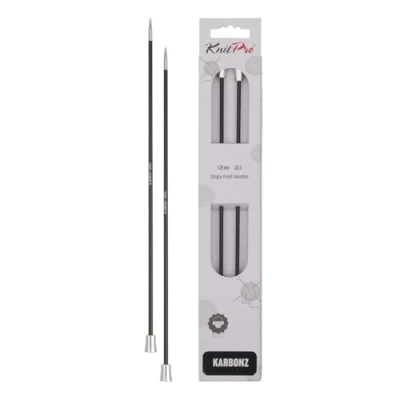 Image of KnitPro 25 cm x 3.25 mm Karbonz Single Pointed Needles, Black and Silver