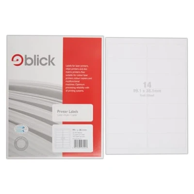 Image of Blick Labels, White, 14 Per Sheet 25 Sheets, Rectangular, 99.1mm x 38.1mm, 350 for Home, Office, Family, School