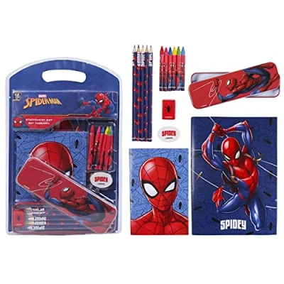 Image of CERDÁ LIFE&#039;S LITTLE MOMENTS Complete School Set with Metal Case and Spiderman Material Officially Licensed Marvel