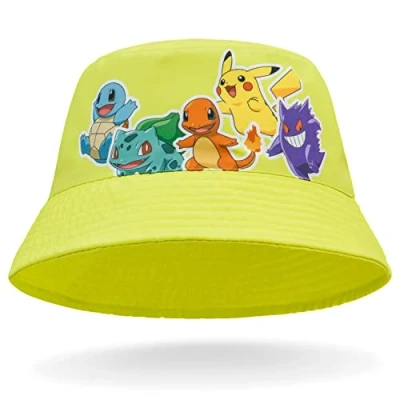 Image of Pokemon Bucket Hat for Kids Unisex Baseball Cap Pikachu Adjustable Strap Trucker Sun Snapback Summer Accessories Gifts (Yellow)