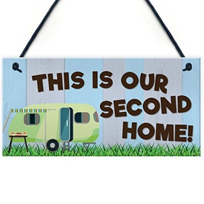 Image of RED OCEAN This Is Our Second Home Funny Caravan Hanging Plaque Camping Holiday Sign Gift