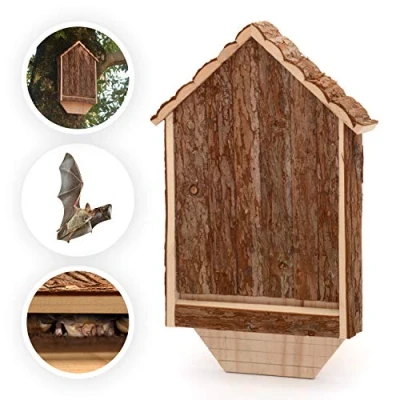 Image of CKB LTD Wooden Bat House Outdoor Shelter Outside Habitat Hotel Can Also Be Used For Hibernation Home Garden 30.5 x 6.5 46.5cm