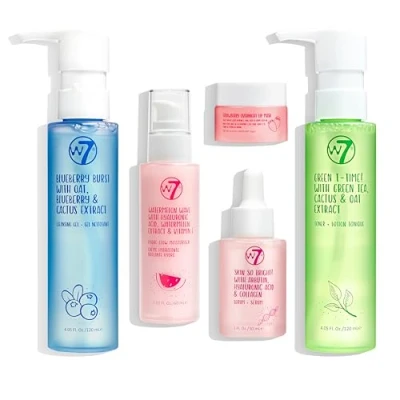 Image of W7 Self Care Skincare Set 5 Step Daily Routine Gift Includes Hydrating Cleanser, Soothing Toner, Anti Aging Serum, Repairing Moisturiser &amp; Lip Mask Suitable for All Skin Types