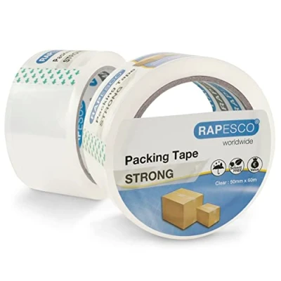 Image of Rapesco 1697 Strong Packing Tape 50mm x 60m, Clear, Pack of 2