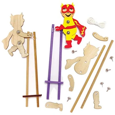 Image of Baker Ross FE405 Star Hero Wooden Acrobat Kits Pack of 3, Build Your Own Puppets, Puppets for Kids, Model Kit