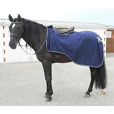 Image of Rhinegold Embroidered Ride On Rug, Fly Rugs for Horses, Pony Navy