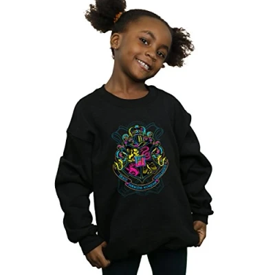 Image of Harry Potter Girls Neon Hogwarts Crest Sweatshirt Black 12 13 Years