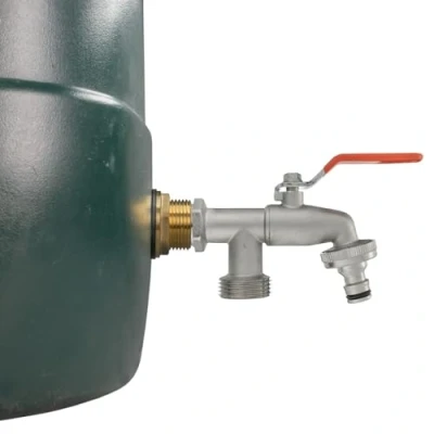 Image of 3/4&quot; Water Butt Replacement Faucet Brass Metal Lever tap with UK Bib Outlet &amp; Hose Barb Adapter,Quick Connect Garden Hosepipes (Double (Quick Connector))