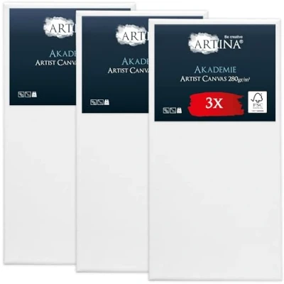 Image of Artina 3pcs Paint Canvas Set 50x100 cm FSC® for Painting 100% Cotton Stretcher Frame 280 g/m² Blank Canvases Art Acrylic, Watercolour &amp; Oil Large Akademie