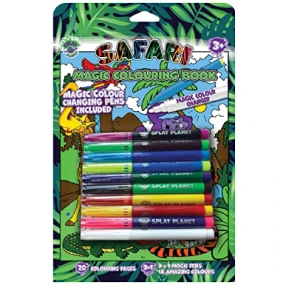 Image of Splat Planet Magic Zoo Safari Animals Colouring book with Colour Changing Pens Set Magical art A4 size (Safari Animals)
