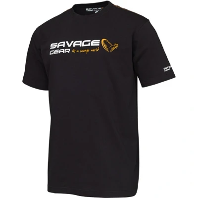 Image of Savage Gear Signature Logo T Shirt Premium Cotton Fishing &amp; Outdoor Tee for Anglers, Campers Hunters Soft, Breathable Durable Casual Wear XL Black Ink