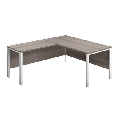 Image of 1600X800 Goal Post Left Hand Return Desk Grey Oak White