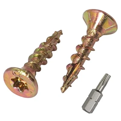 Image of SKIR&#039;CO (Pack of 100 pcs) Universal Zinc Plated Steel 4.0 x 20 mm Yellow Wood Screws, Countersunk Head, Torx Type 17, Chipboard Screws (100, mm)