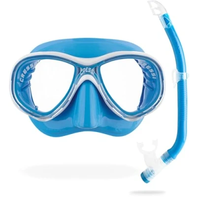 Image of Cressi Marea Vip Jr, New Premium Colorama Snorkeling Set 7/13 Years (Made in Italy),Blue/White/Transparent