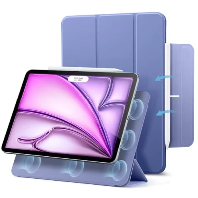 Image of ESR Magnetic Case for iPad Air 13 Inch M2 2024, Pro 12.9 (2022/2021, 6th/5th Gen), Powerful Attachment, Slim Trifold Stand Case, Supports Pencil Pro/USB C, Rebound Series, Purple