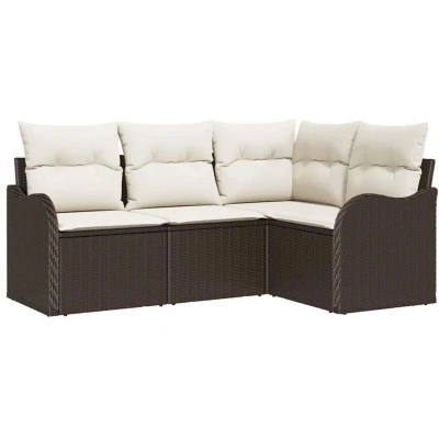 Image of vidaXL 4 Piece Garden Sofa Set with Cushions Brown Poly Rattan