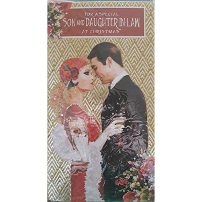 Image of Art Deco For A Special Son &amp; Daughter In Law At Christmas Glittered Card