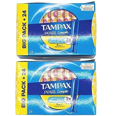 Image of Tampons Multipack Bundle with 2X Tampax Compak Pearl Regular Applicator 24 Count 48 Total Comfort, Protection and Discretion